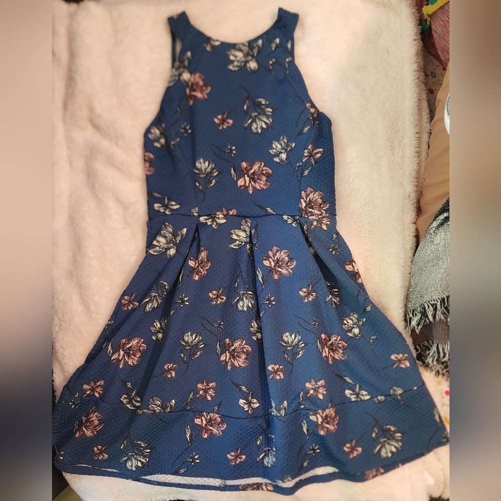 NWOT Xhilaration Navy Blue Floral Very Cute Skater Style Dress. Size Small.
